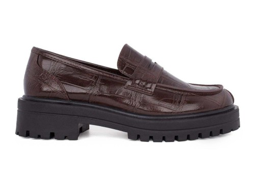 Γυναικεία loafers κροκό SEVEN καφέ