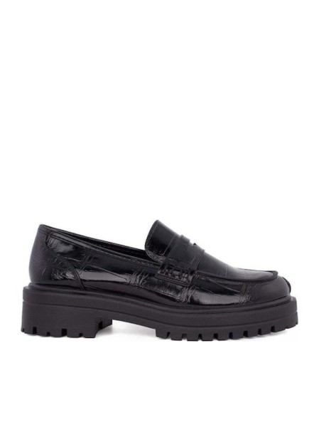 Γυναικεία loafers κροκό SEVEN μαύρο